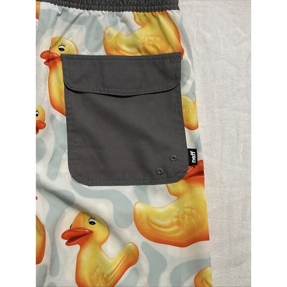 MENS NEFF RUBBER DUCK DRAWSTRING SWIM BOARD SHORTS TRUNKS SIZE L - Picture 6 of 6